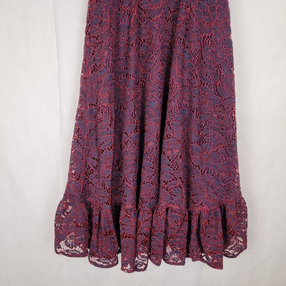 Mod Cloth A Night Like This blue and red lace ruffle hem halter dress Size 8 - Picture 7 of 15